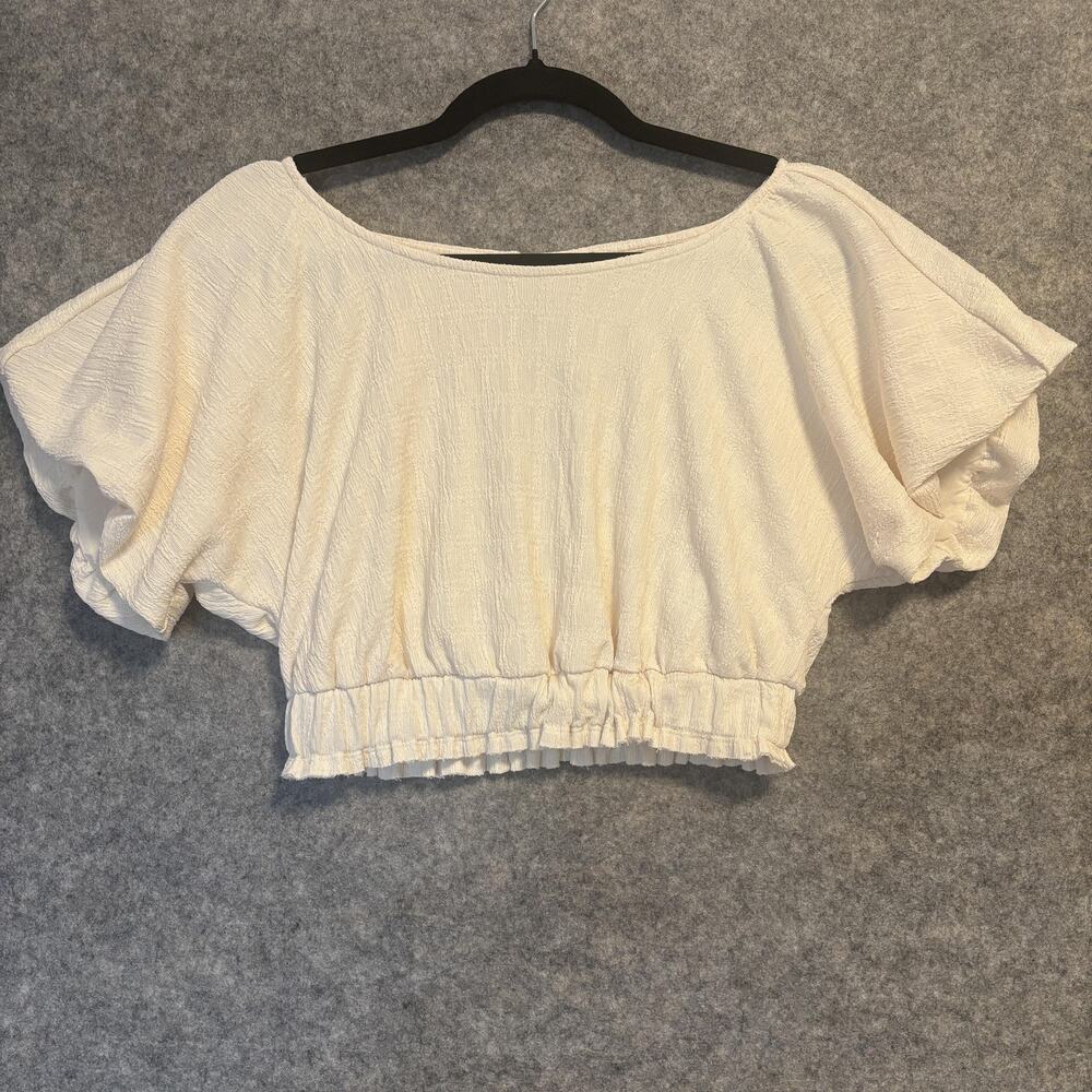 Free People Shirt Womens Size Small Crop Flutter Sleeve Smocked Hem Boho